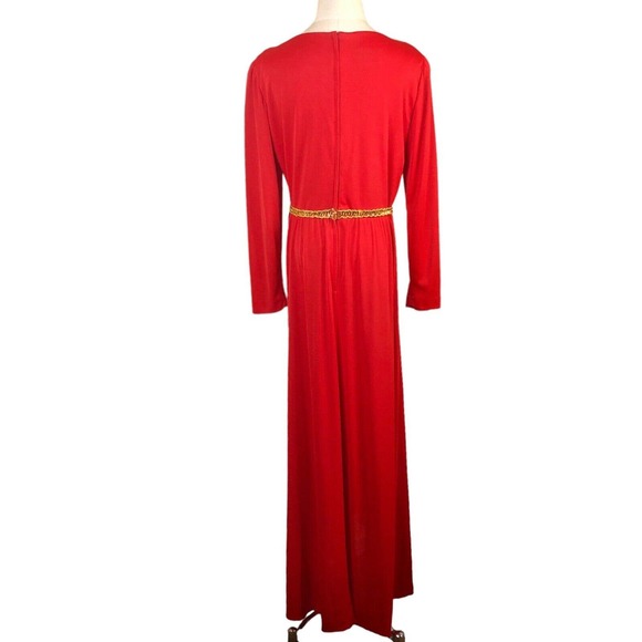 Lilli Diamond Vintage Gown Red Gold Sequin Braid Trim Maxi Dress - Picture 2 of 10